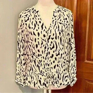 Rails Cream and Black Printed V-Neck Blouse